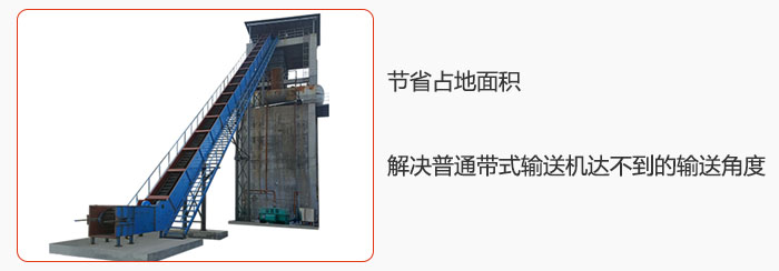 節(jié)省占地面積，解決普通帶式輸送機(jī)達(dá)不到的輸送角度。